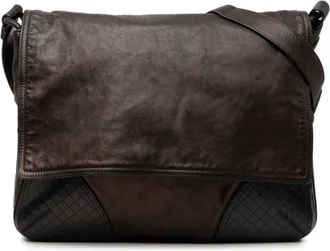 Bottega Veneta Black Intrecciato Messenger Bag Shoulder Bag (Pre-Owned)