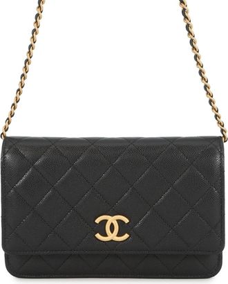 Chanel Matelasse Black Grained Calfskin Chain/Shoulder Wallet (Pre-Owned)