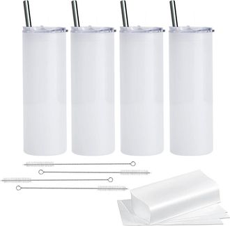 OEM Vasos De Vidrio Lisos Para Sublimaci&oacute;n, Esmerilados, De 590 Ml (20 Oz), Con Tapa Y Pajita De Vidrio, Para Caf&eacute; Helado, Juego De 4