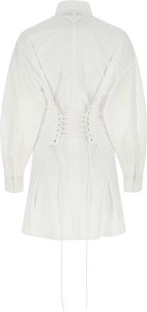 Prada Womens Corset-Waist Shirt Dress White Cotton