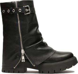 Kazar Extravagante laarzen met dubbele rits bovenaan - Dames - Enkellaarsjes - Zwart - 39 EU - Leer - Schoenen