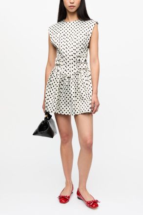 Ganni Polka-Dot Satin Corset Mini Dress - Size 34 White