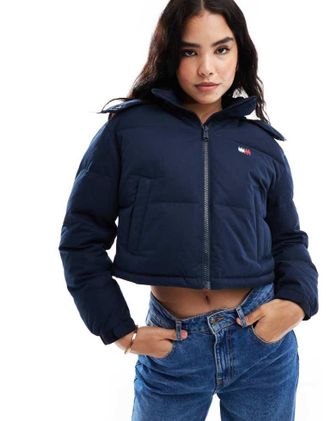 Tommy Jeans Womens Alaska puffer with faux fur hood in navy - Size X-Large