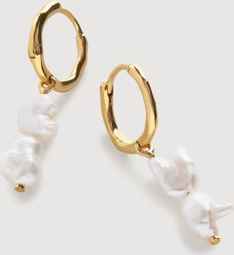 Monica Vinader Gold One of a Kind Asymmetric Keshi Pearl Huggie Earrings Pearl