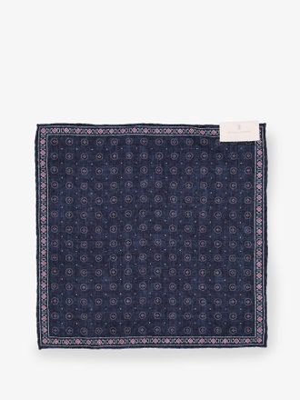 Brunello Cucinelli Silk Geometric Pocket Square - Navy