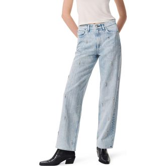 Rag & Bone Rhinestone High Waist Straight Leg Jeans in Aljwl at Nordstrom Rack, Size 31