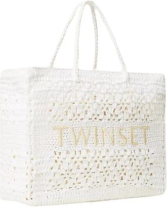 Twinset Bohemian Gehaakte Tote Tas - Dames - Shoppers - Wit - ONE Size - Katoen - Tassen
