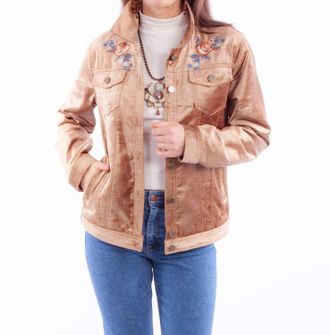 Scully Velvet Jacket With Embroidery In Tan