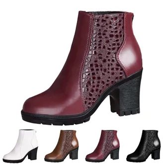 Generic Stylish Womens Ankle Boots Leather Retro Chunky Heel Zip Up Short Boots Casual Fashion Footwear for Comfortable Fall and Winter Wear (Black, 3.5)