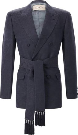 Valentino Geknoopte Blazer van Scheerwol - Heren - Blazers - Blauw - 2XL - Wol - Jassen