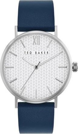Ted Baker T Engraved Leather Strap Watch, 43mm in Blue at Nordstrom Rack