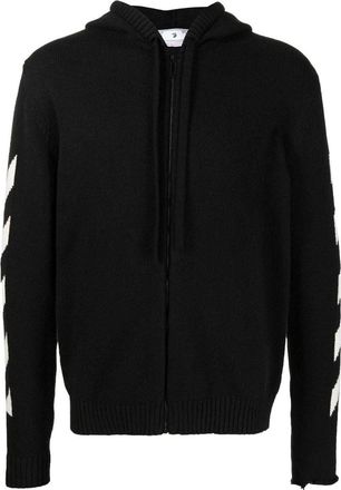 Off-white Mens Off-White SS22 Back Classic Logo Printing Zipper Hooded Long Sleeves Ordinary Version Black OMHA080C99KNI0011001