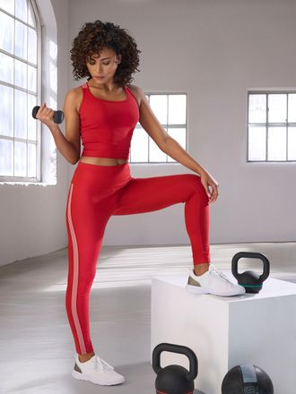 H.I.S Leggings H.I.S, Damen, Gr. XL (48/50), N-Gr, rot, Single Jersey, Obermaterial: 95% Baumwolle, 5% Elasthan, unifarben, Basic, k&ouml;rpernah lang, Hosen Leg