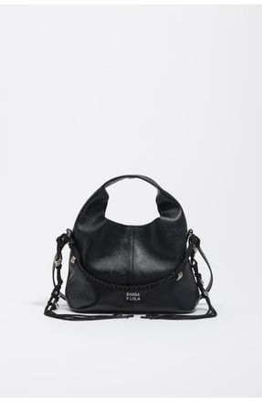 Bimba & Lola Leather Plaited Handle Paper Bag in Black Chain at Nordstrom