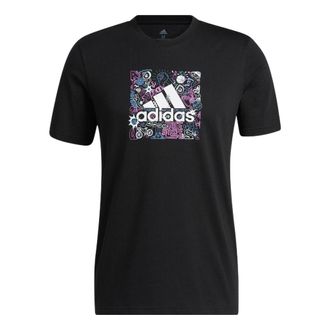 adidas Mens adidas Cartoon Graffiti Alphabet Logo Pattern Printing Round Neck Short Sleeve Black T-Shirt IB9427