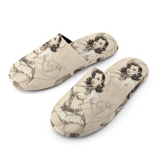 Generic Pin Up Western Woman Mens Cozy Memory Foam Slippers Warm Cotton House Shoes Comfy Slipper for Indoor Outdoor