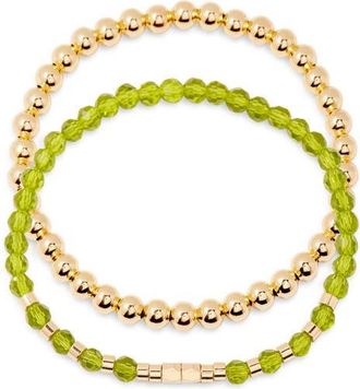 Brook & York Makenna Set of 2 Birthstone Beaded Stretch Bracelets in Gold/Aug at Nordstrom