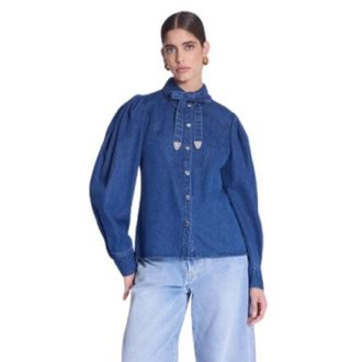 BERENICE Overhemden, Dames, Blauw, S, Denim, Denim Shirt met Nek Knoop