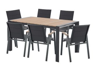 Vente-Unique Comedor de jard&iacute;n de aluminio: mesa L.150 cm y 6 sillones apilables - Natural claro y antracita - LIOUS de MYLIA