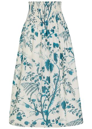 Erdem Floral-print Cotton and Linen-blend Midi Skirt - Blue - 14 (UK14 / L)
