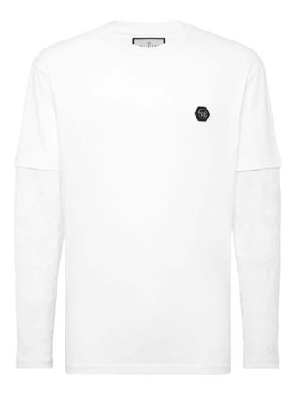 Philipp Plein double-sleeved jacquard-crest T-shirt - men - Cotton - L - White