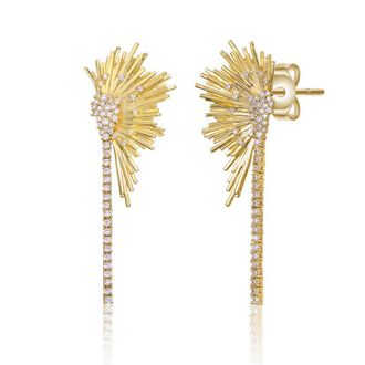 Rachel Glauber 14K Gold Plated with Clear Cubic Zirconia Dangle Fringe Cascade Earrings
