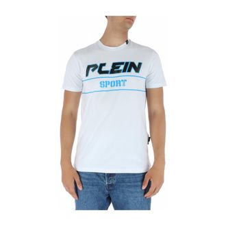 Plein Sport T-Shirts, male, White, L, White Print Short Sleeve Round Neck T-shirt