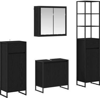 vidaXL Juego De Muebles De Ba&ntilde;o 4 Uds. Roble Negro Vidaxl