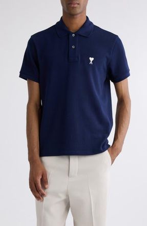Ami Ami de Coeur Organic Cotton Piqu&eacute; Polo in 430 Night Blue/430 at Nordstrom, Size X-Large