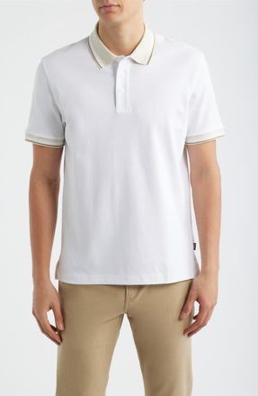 BOSS Parlay Tipped Cotton Polo in White at Nordstrom, Size Xx-Large