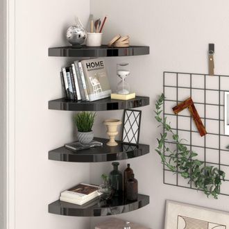 vidaXL Vidaxl - Estantes Flotantes Esquina 4 Uds Mdf Negro Brillo 35x35x3,8 Cm