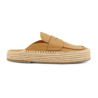 Paloma Barcel&oacute; Schoenen, Dames, Bruin, 39 EU, Leer, Mule met ronde neus en raffia zool