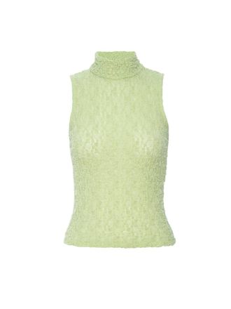 Frame Denim Sleeveless Mesh Mockneck In Green