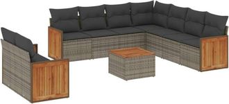 vidaXL Set De Sof&aacute;s De Jard&iacute;n 10 Pzas Con Cojines Rat&aacute;n Sint&eacute;tico Gris Vidaxl