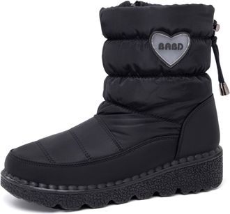 Generic Womens Thermal Winter Boots Waterproof Insulated Mid-Calf Boots With Plush Faux Fur Snow Booties For Cold Weather Outdoor(Black,4.5 UK)