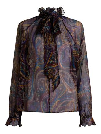 Etro silk blouse with Paisley foliage motif - women - Silk/Metallised Fibres - 42 - Purple
