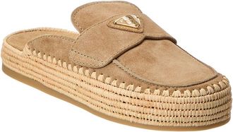Prada Logo Suede Platform Mule