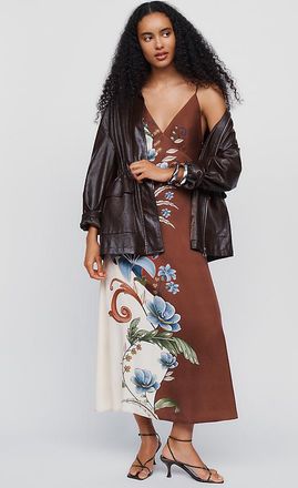 Farm Rio Millena Two-Tone Floral Slip Midi Dress