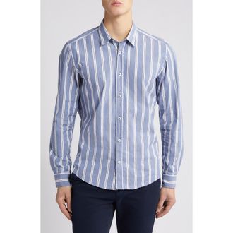 BOSS Liam Kent Regular Fit Check Stretch Cotton Button-Up Shirt in Open Blue at Nordstrom, Size Large