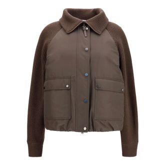 Brunello Cucinelli Donsjack met wollen mouwen - Dames - Jassen - Bruin - Maat: M Wol