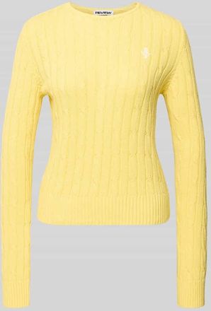 Review Strickpullover mit Zopfmuster und Label-Stitching in Pastellgelb, Gr&ouml;&szlig;e XL