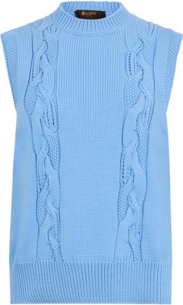 Moorer Mouwingloos Vest met Gevlochten Patroon - Dames - Ronde hals truien - Blauw - XS - Katoen - Truien & Vesten