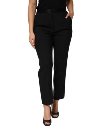 Dolce & Gabbana Womens Virgin Wool High-Waist Tapered Trousers Black Silk