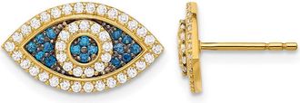 Diamond2Deal 10K Yellow Gold Blue & White CZ Evil Eye Stud Earrings