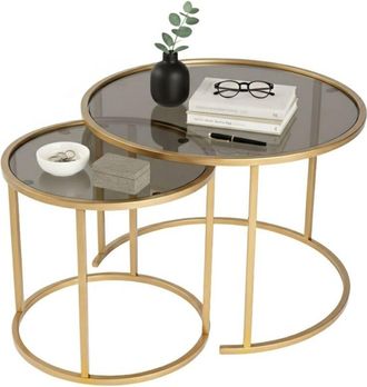 Dmora Set di 2 tavolini da salotto Abbadesse, Tavolo basso da caff&egrave;, Portariviste per divano, Ripiano da soggiorno, 60x60 h43 cm, Oro e Bronzo - Dmora