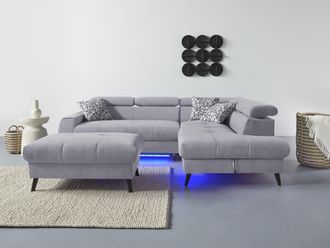 Cotta Ecksofa »Mia L-Form mit 3 Zierkissen« wahlweise mit Bettfunktion, Bettkasten, Beleuchtung & Wireless-Charger