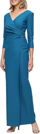 Alex Evenings Chain Detail Surplice Neckline Contour Gown in Mid Teal at Nordstrom, Size 16