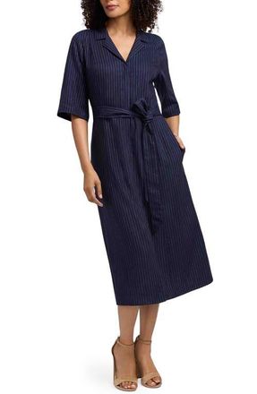 Foxcroft Aniston Stripe Linen Blend Shirtdress in Navy Blue/White at Nordstrom, Size X-Small