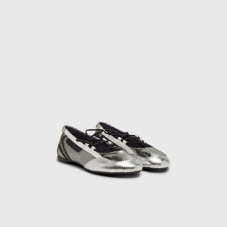 Diesel D-Mile-Metallic lace-up ballet flats - Flats - Woman - Silver