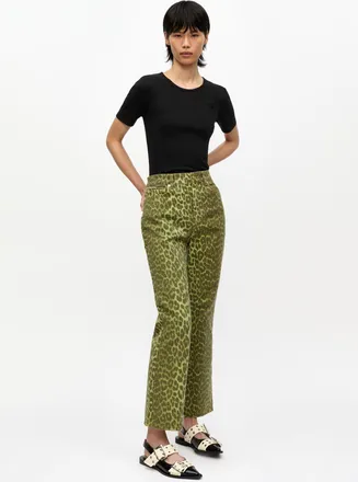 Ganni Green Leopard Betzy Jeans - Size 24 Organic Cotton